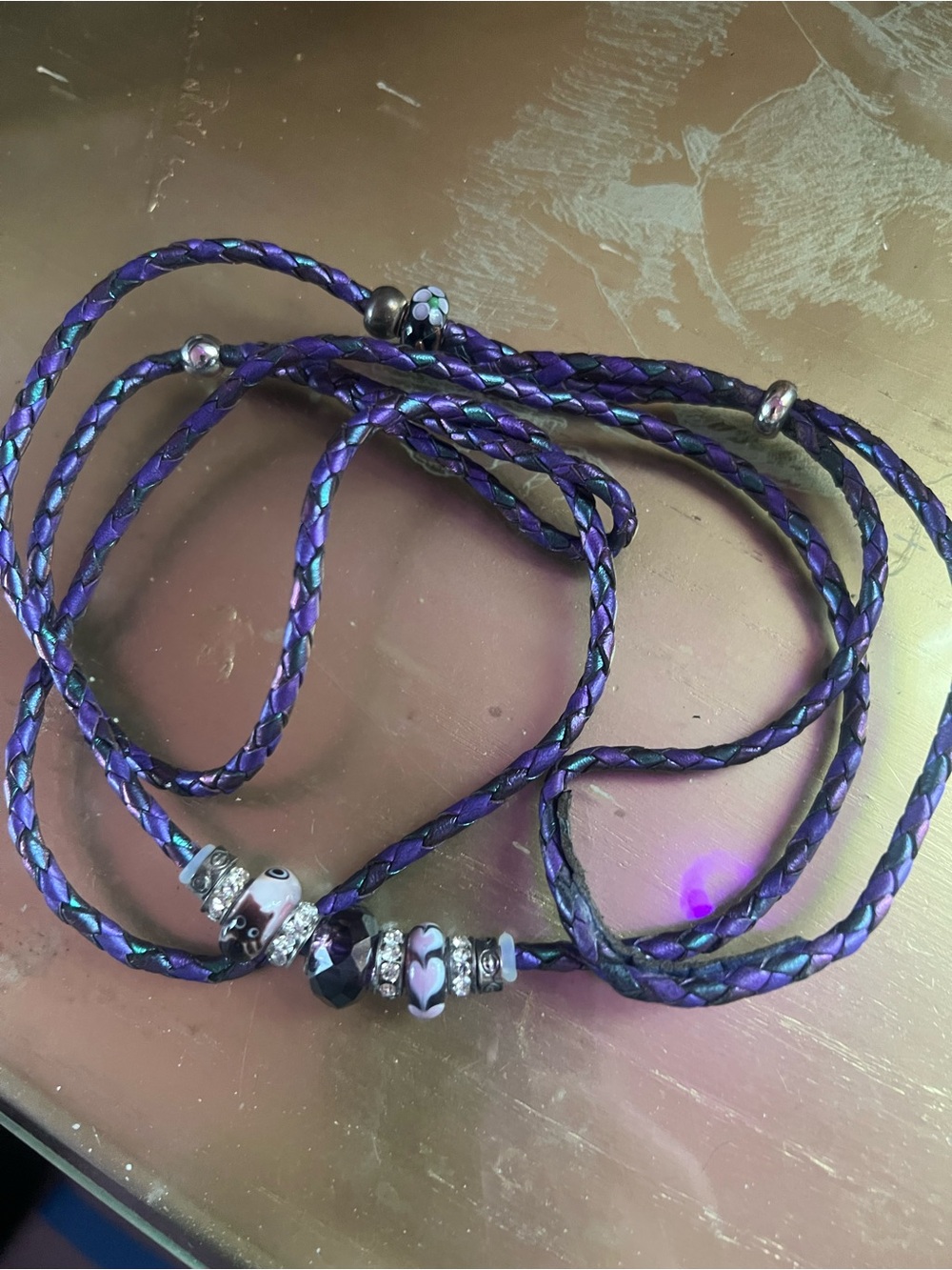 Purple Braided Pet Leash with Decorative Beads - Unbranded